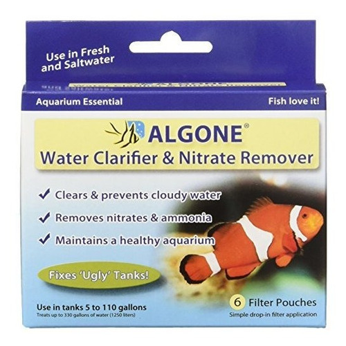 Algone Aquarium Water Clarifier And Nitrate Remover, 6 Filte