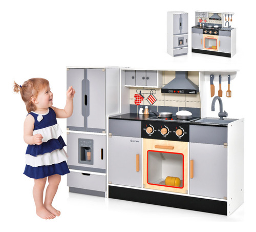 Cocina De Juguete P/ Niños Con Campana Y Refrigerador Gpl