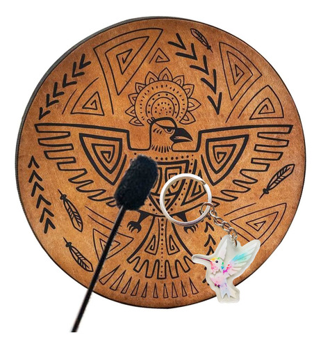 L Tambor Chamánico De 25 Cm Con Patrón De Pájaro Chamánico