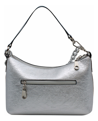 Bolsa De Hombro Para Mujer Mod.ji2486 Marca Jaime Ibiza® Plateado Arrugado Plateado Plateado