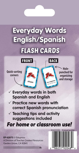 Tarjetas Flash Inglés Español Everyday Words Teacher Created