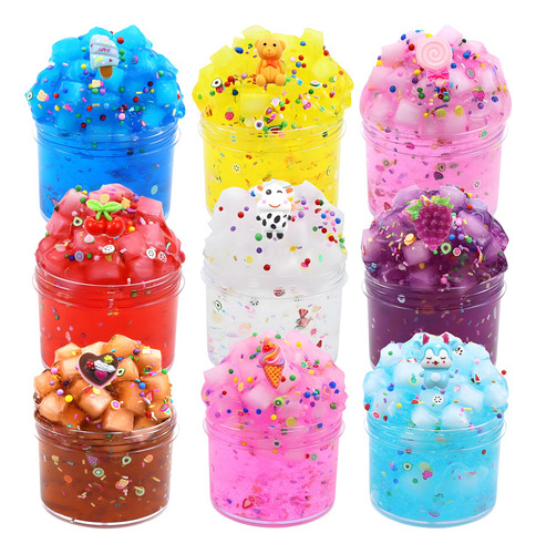 9pcs Slime Set, Set De Baba Crujiente Crystal Clear,