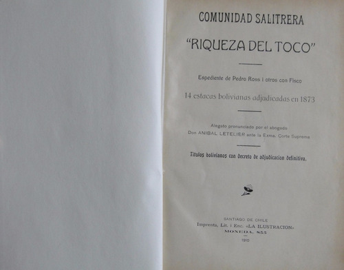 Salitrera Toco 1910 Anibal Letelier  Chile 