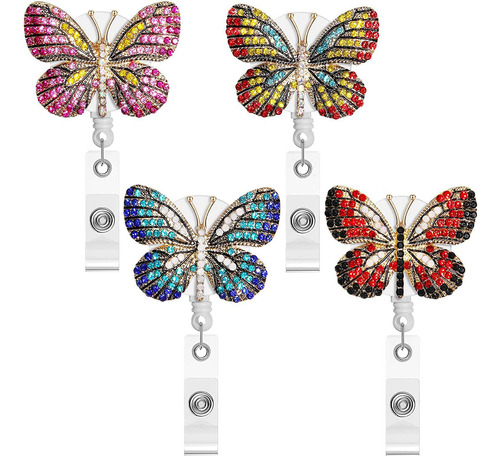 4 Bobinas Con Forma De Mariposa, Retráctiles, Con Diamantes