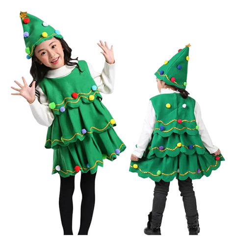 Aplicable A Vestido De Árbol De Navidad A Rayas Para Niñas,