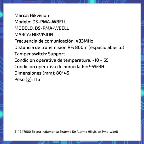 Imagen 2 de 6 de Sirena Inalámbrica Sistema De Alarma Hikvision Pma-wbell