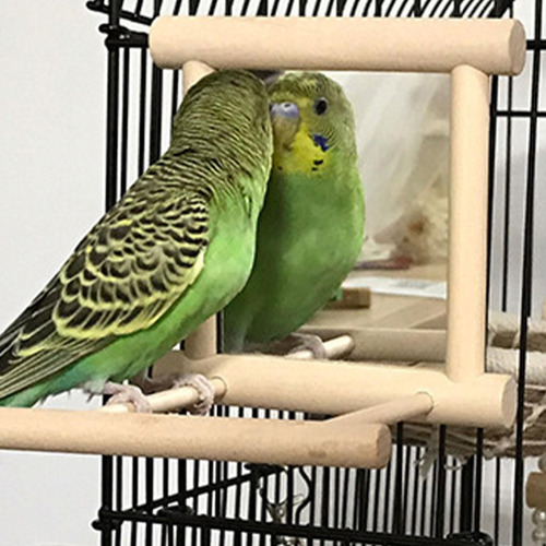 Espejo De Pájaro Con Juguete De Pájaro Para Loro De Madera C