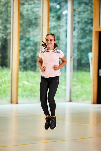 Camiseta Infantil Ginástica 500 - Cor Rosa-cinza-branco