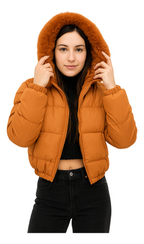 Campera Puffer Mujer Capucha Desmontable Piel Reversible