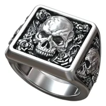 Comprar Anel Prata 925 Caveira - Skull Roses Prata 925 Exclusivo