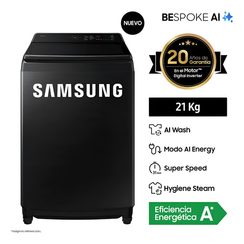 Lavadora Samsung 21kg Ai Wash Ecobubble Wa80f21b9bpe Negra