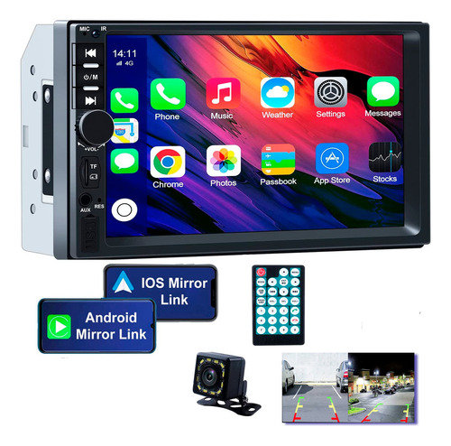 Auto Estéreo Con Pantalla Touch Display Hd 1080p Con Cámara Trasera Estacionamiento 2 Din Gps Con Mirror Link Compatible Con Android E Ios Configurable Con Control De Volante 