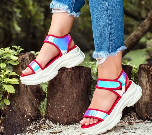 Sandalia Huarache Deportivo Plataforma Tornasol Mujer Rojo Env o