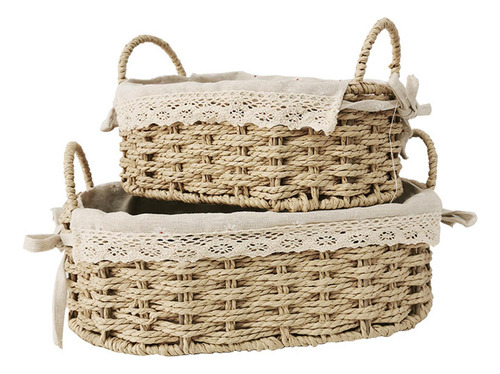 Cesta De Almacenamiento De Ratán Artículos Color Crema C
