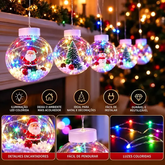 Varal De Lampadas Natal Decorada Led Pisca Bolas Grande 3mts Colorido 127/220v