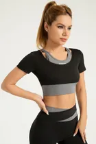 Comprar Mujer Corta Top Correr Yoga Manga Corta 2 En 1 Secado Rápido