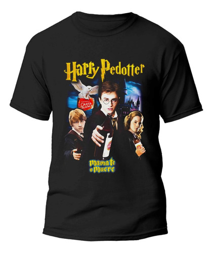 Playera Negra Estampado Harry Potter Comico 100% Algodón