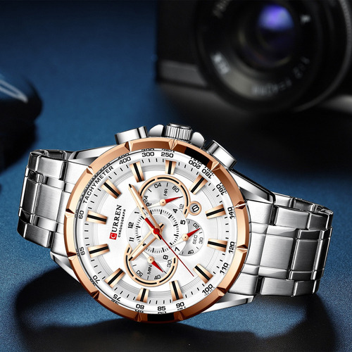 Curren Quartz 8363 Correa De Reloj Blanca De Acero