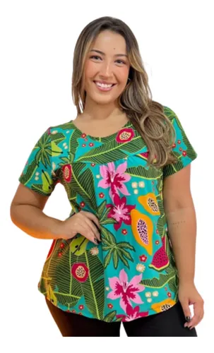 Blusa Senhora Feminina Camisa Liganete Estampada Tipo Bata