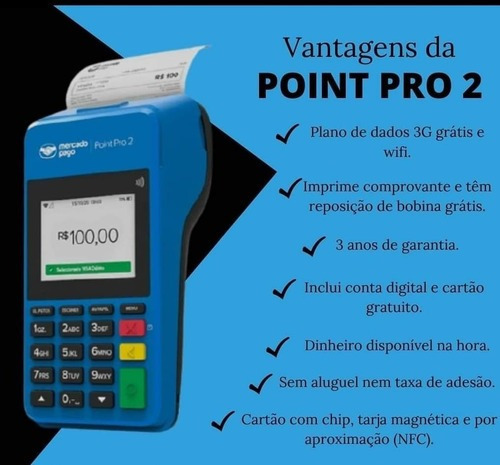 Imagem 5 de 5 de Máquina De Cartão Point Pró2 Mercado Pago Chip Vivo + Qr Cod