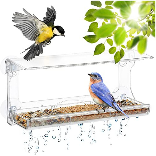 D.f. Omer Window Bird Feeder With 3 Section Tray And Ro...