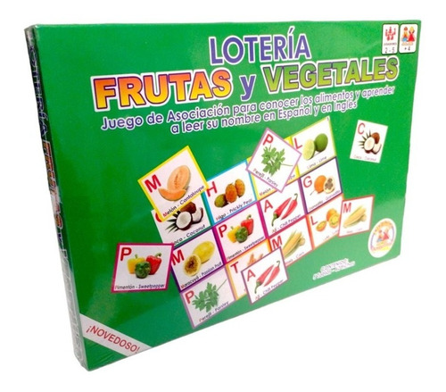 Juego Lotería Frutas Vegetales Español Inglés Bilingüe Niños