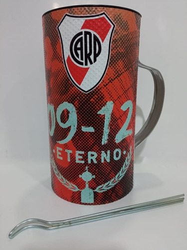 Vaso Güiro Ploteado River Plate Con Peine Para Tocar Y Dest