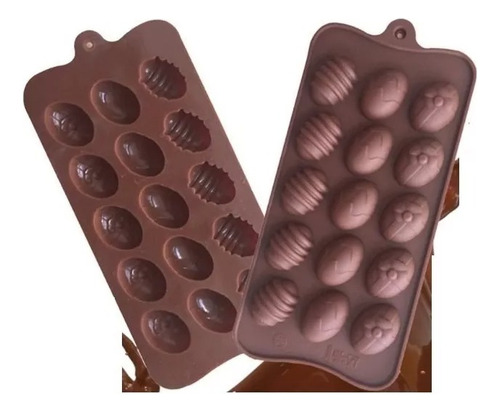 2 Moldes Para Chocolates Silicona Huevo Pascua Marrón