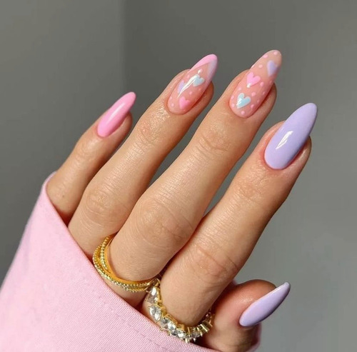 Uñas Postizas Medianas Glossy Almond Press On Nails Bbl0156