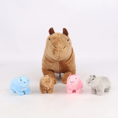 ~ Capibara Peluche Mamá Con 4 Peluches Capibara Bebé,5 Pcs ,
