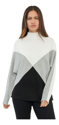 Sweater Mujer Color Block Gris Print Corona