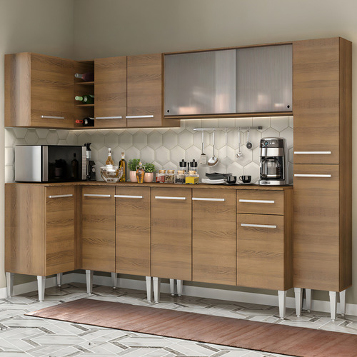 Cocina Integral Completa Modular Esquinero Madesa Emilly Space 325cm Color Marrón 03