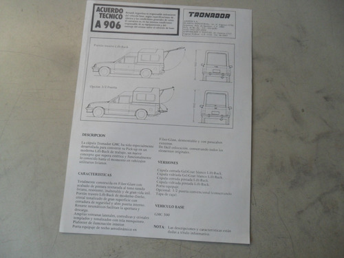 Folleto Gmc 500 Chevette Auto No Manual Tronador Lift Back (Usado)