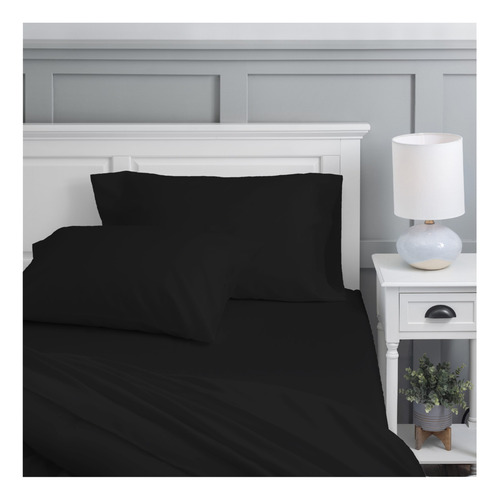 Sabana Microfibra Lisa Matrimonial Polyblanc Negro Liso