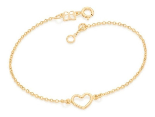 Pulseira Coração Vazado Folheado Ouro 18k Rommanel 551674 Comprimento 19 cm Cor Dourado