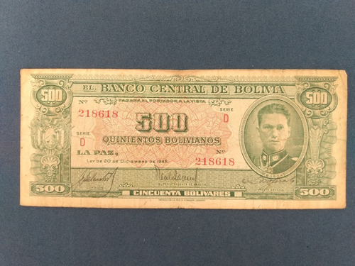Cédulas Antigas Da Bolivia Bolivianos 1945 (Usado)