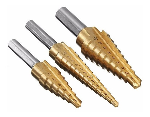 3pcs Hss Titanio Recubierto Paso Taladro 1/8 A 3/4 Pulgadas