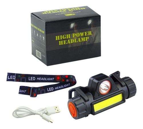 Linterna Cintillo Led Cob Minero Recargable / Tecnocenter Linterna Negro Luz Blanco