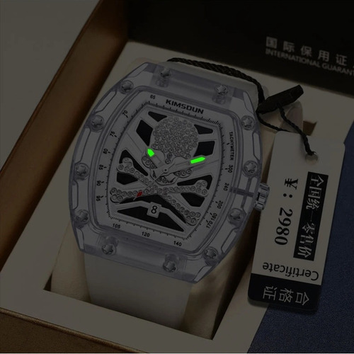 Reloj Kimsdun Calendar Con Forma De Calavera Luminosa Y Diam Color De La Correa Blanco