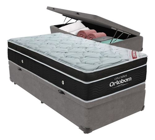 Colchão Elegant Solteiro Base Baú Molas Ensacadas Cor Cinza
