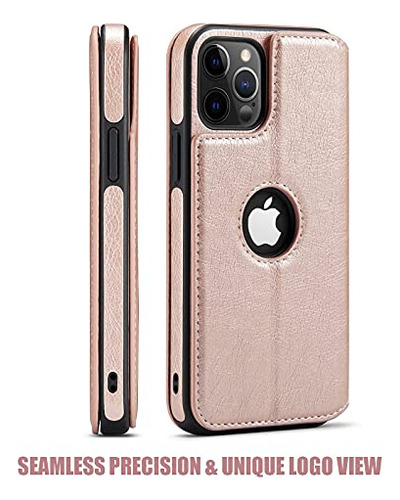 Funda Cartera Para iPhone 12 12 Pro Rose Dorado 6.1puLG Piel