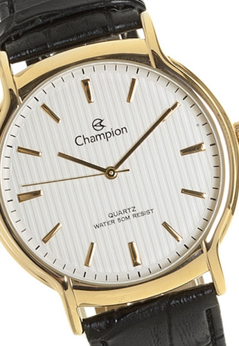 Relógio Champion Social Ch22831b Dourado Pulseira De Couro Cor da correia Preto