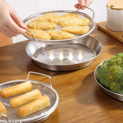 2 Colador Para Freír De Acero Inoxidable, Bandeja Para