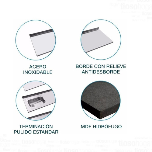 Mesada Acero Inoxidable 140 X 52 Reversible Bacha Simple