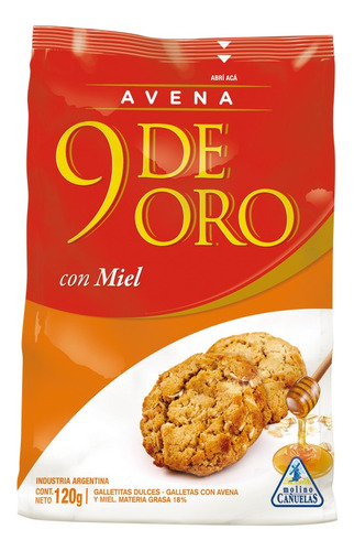Galletitas Avena Miel 120 Gr 9 De Oro Galletitas Dulce-obl