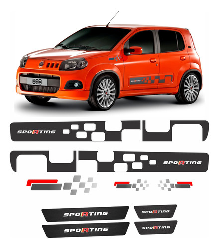 Kit Faixas Adesivas Fiat Uno Sporting E Soleira