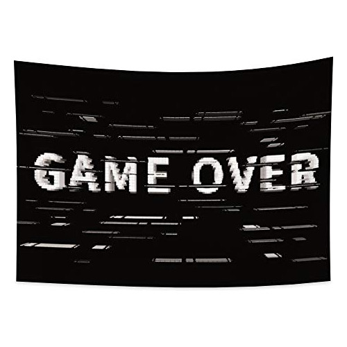 Tapiz  Game Over  Trippy Blanco Y Negro, Moderno, Hombr...