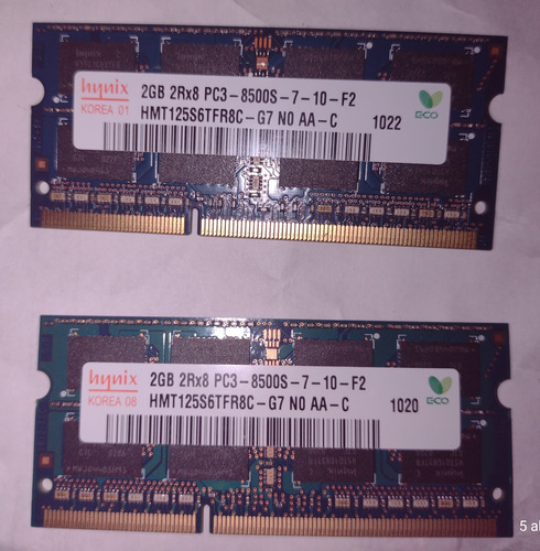 Memoria Hynix Laptop 4gb (2x2gb) Ddr3 Pc3 8500 Como Nueva 