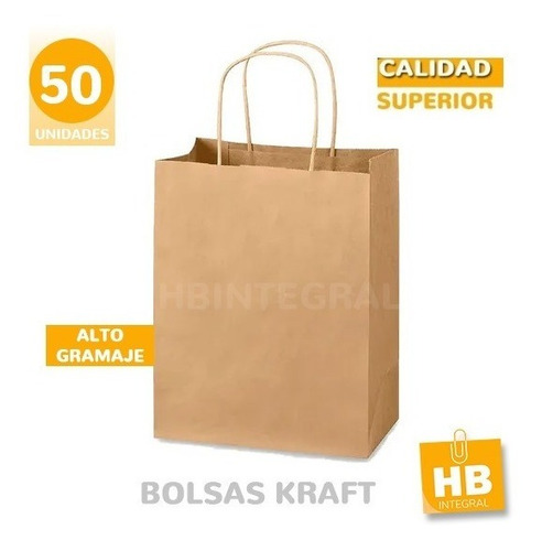 Imagen 4 de 7 de Bolsa De Papel Madera Kraft Marron Grande 50x45x15 X50u