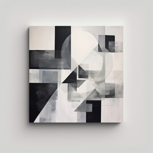40x40cm Cuadro Abstracto Blanco Negro Geometría Minimalista